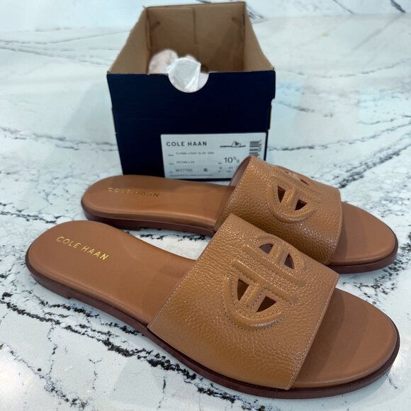 Cole Haan Flynn Logo Slide Sandal Pecan Leather Size 10.5 - Picture 2 of 6